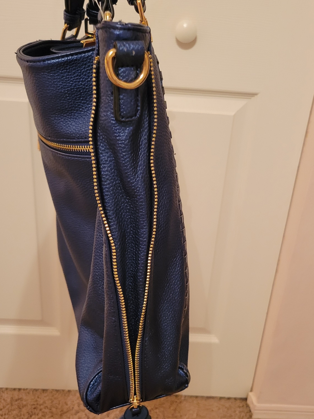 Structured Navy Tote with Gold Hardware - Picture 6 of 14